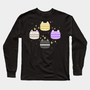 Nonbinary Kawaii Macaron Cats Long Sleeve T-Shirt